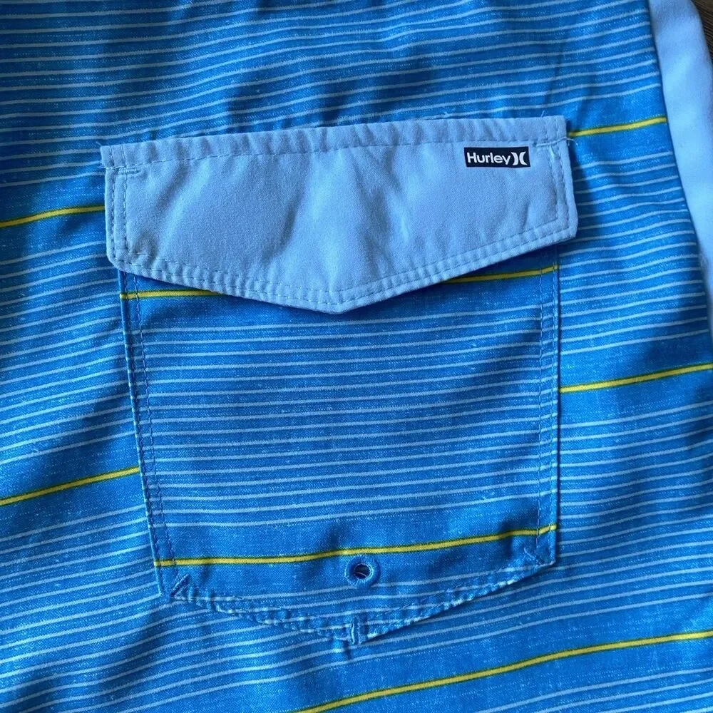 Hurley Boy's Board Shorts Striped Indo Blue Swim Beach Summer Size 20/30 NWT